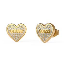 Guess JUBE02173JWYG Ladies' Earrings Heart Studs Pave Gold Tone