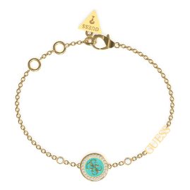 Guess JUBB03120JWYGAQ Damen-Armband 4G Logo Münze Edelstahl Gold/Türkis