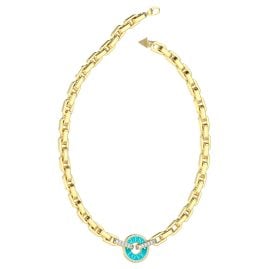 Guess JUBN04074JWYGTQT/U Women's Necklace Love Maxi Turquoise Gold Tone