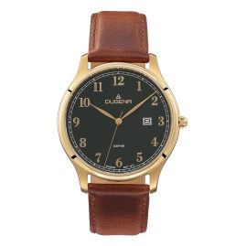 Dugena 4461113 Herren-Armbanduhr Hamburg Grün/Gold Lederband Braun