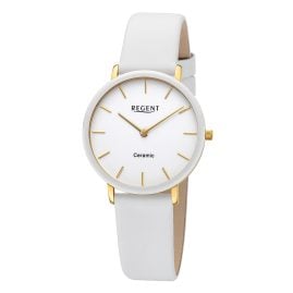 Regent BA-842 Damenuhr Edelstahl Vergoldet/Keramik Weiß Ø 34 mm