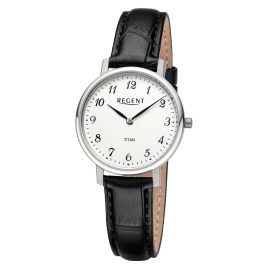 Regent 12090340 Titanium Ladies' Watch with Black Leather Strap