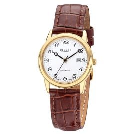 Regent 12190038 Automatic Ladies' Watch with Leather Strap Brown/Gold Tone