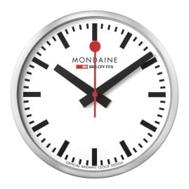 Mondaine MSM.25S11 Wanduhr WiFi stop2go Silberfarben/Weiß 25 cm