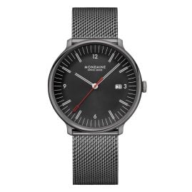 Mondaine MLE.41220.SM Men's Quartz Watch Doppio Black with Mesh Strap