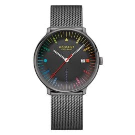 Mondaine MLE.41221.SM Herren-Quarzuhr Doppio mit Mesh-Band Dunkelgrau 41 mm