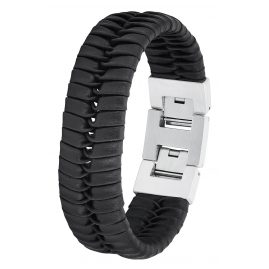 s.Oliver 2027439 Herren Leder-Armband Schwarz