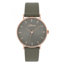 s.Oliver 2033488 Ladies' Watch with Leather Strap rose gold/olive green