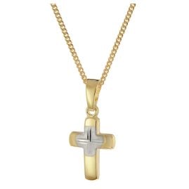 trendor 28385 Kreuz für Kinder Gold 585/14K Bicolor + Vergoldete Silberkette