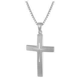trendor 60705 Silver Cross Pendant Men's Necklace