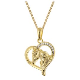 trendor 28444 Necklace Heart with Horse and Girl Gold-Plated 925 Silver