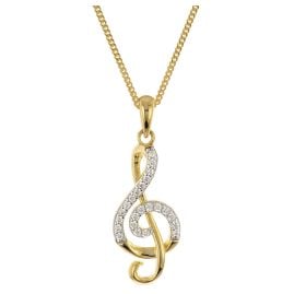 trendor 28456 Treble Clef Necklace Gold-Plated 925 Sterling Silver