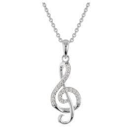 trendor 28454 Necklace With Treble Clef Rhodium-Plated 925 Sterling Silver