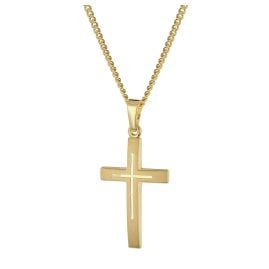 trendor 28599 Cross Pendant 585/14K Gold on a Gold-Plated Silver Chain