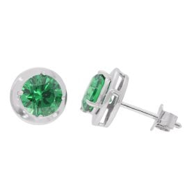 Acalee A8795-11 Women's Stud Earrings 925 Silver Emerald Green Cubic Zirconia