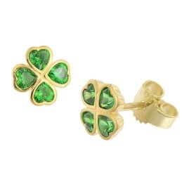 trendor 21143 Girls' Stud Earrings Gold Plated 925 Silver With Clover