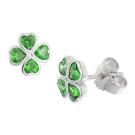 trendor 21142 Mädchen Ohrringe 925 Silber Ohrstecker mit grünem Kleeblatt