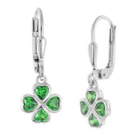 trendor 21141 Girls' Drop Earrings 925 Sterling Silver With Green Clover