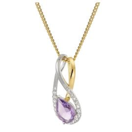 trendor 21198 Damen Gold-Anhänger 333 Bicolor Amethyst mit vergoldeter Kette