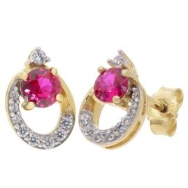 trendor 21183 Damen-Ohrringe Gold 333 / 8K Ohrstecker mit synthetischem Rubin