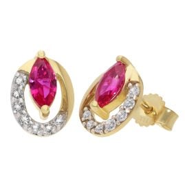 trendor 21176 Damen-Ohrringe Gold 333 / 8K Ohrstecker mit synthetischem Rubin