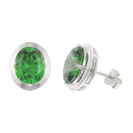 trendor 21340-12 Women's Stud Earrings Silver Cubic Zirconia Arctic Green
