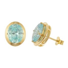 trendor 21346-02 Damen-Ohrringe 925 Silber Vergoldet Zirkonia Aquamarinblau