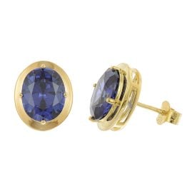 trendor 21346-06 Women's Earrings Gold-Plated Silver Blue Cubic Zirconia