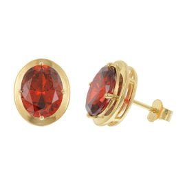 trendor 21346-16 Women's Earrings Gold-Plated 925 Silver Garnet Red Zirconia