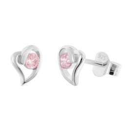 trendor 21404-09 Women's Stud Earrings 925 Silver Heart Cubic Zirconia Pink