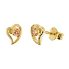 trendor 21412-10 Women's Stud Earrings 925 Silver Gold-Plated Heart Orange