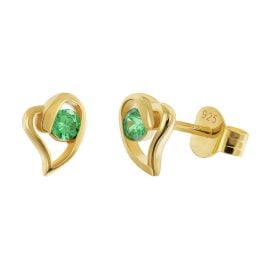 trendor 21412-11 Women's Stud Earrings 925 Silver Gold-Plated Heart Green