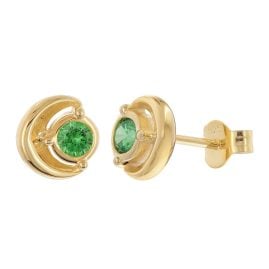 trendor 21430-11 Women's Earrings 925 Silver Gold-Plated Cubic Zirconia Green
