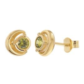 trendor 21430-19 Women's Earrings 925 Silver Gold-Plated Olive Green Stones