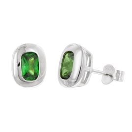 trendor 21440-11 Women's Stud Earrings Silver Emerald Green Cubic Zirconia