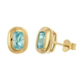 trendor 21446-02 Women's Stud Earrings Gold-Plated Silver Aquamarine Blue