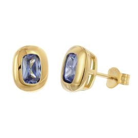 trendor AC8952-06 Women's Stud Earrings Gold-Plated Silver Blue Cubic Zirconia