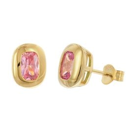 trendor 21446-09 Women's Stud Earrings Gold-Plated Silver Pink Cubic Zirconia