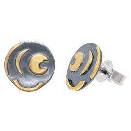 trendor 21546 Earrings Nebra Sky Disc 925 Sterling Silver Black/Gold ⌀ 10 mm
