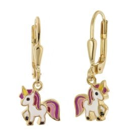 trendor 21559 Mädchen-Ohrringe Einhorn 925 Silber Vergoldet Ohrhänger
