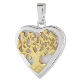 trendor 21566 Herz-Medaillon Anhänger mit Lebensbaum 925 Silber Bicolor