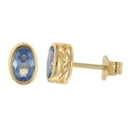 trendor 21879 Damen-Ohrringe 925 Silber Vergoldet Ohrstecker Aquamarin Blau