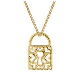 trendor 21839 Women's Heart Lock Pendant Necklace Gold Plated 925 Silver