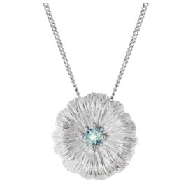 trendor 31162-02 Damen-Kette mit Lotusblatt Silber Rhodiniert mit Blautopas