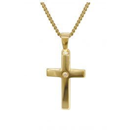 trendor 35799 Gold 14K Cross Pendant on 40 cm Gold-Plated Curb Chain Necklace