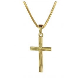 trendor 08512 Cross Pendant 333 Gold 22 mm with Gold Plated Necklace