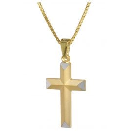 trendor 75116 Cross 333 Gold Two-Colour with Goldplated Necklace 42/40 cm
