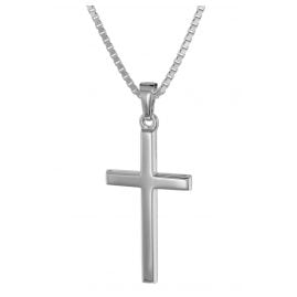 trendor 75222 Cross Pendant 25 mm White Gold 585 (14 ct) with Silver Necklace