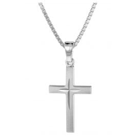 trendor 75419 Cross Pendant 18 mm White Gold 14 ct with Silver Kids Necklace