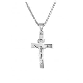 trendor 75424 Crucifix Pendant 24 mm White Gold 585 / 14K with Silver Necklace